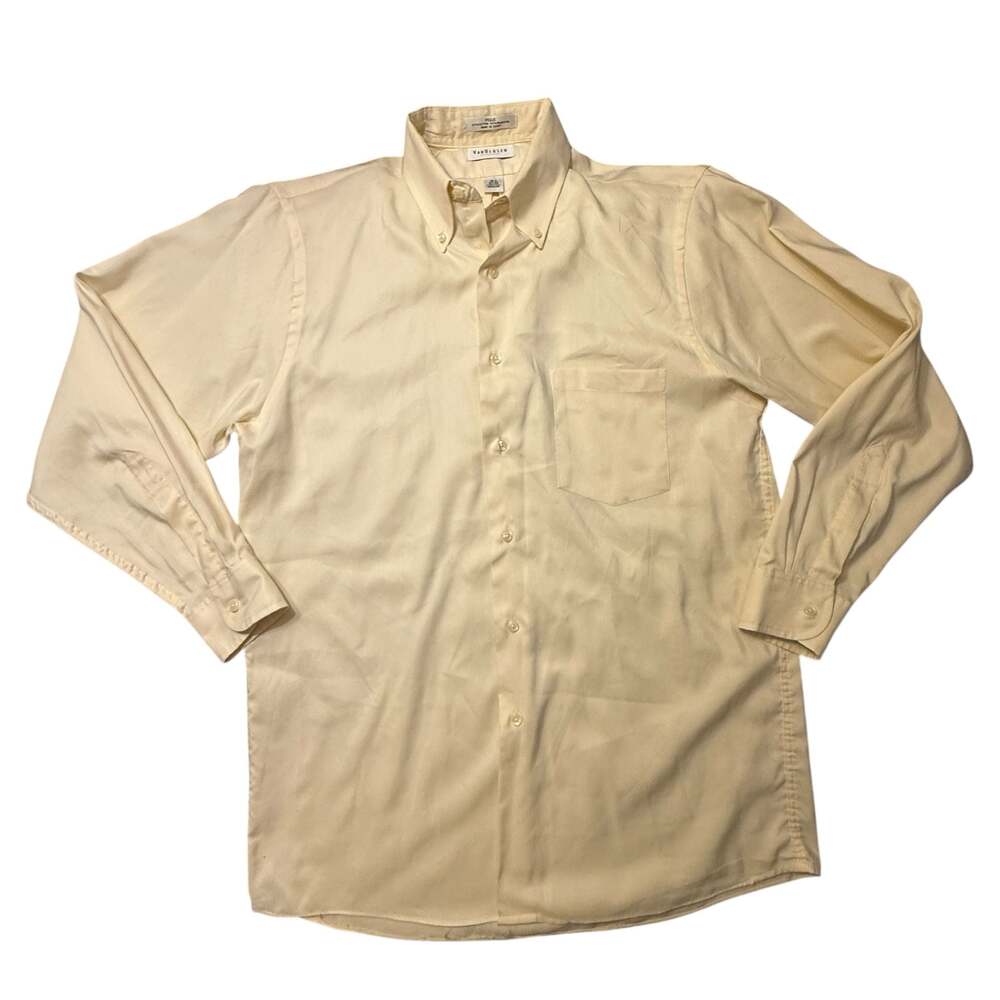Van Heusen Pique Button Down Shirt Yellow Size 15.5 32/33